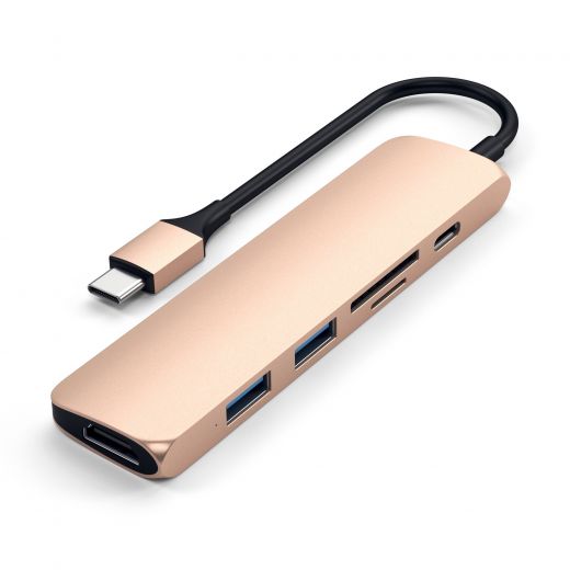 Адаптер Satechi Aluminum Type-C Slim Multi-Port Adapter 4K V2 Gold (ST-SCMA2G)