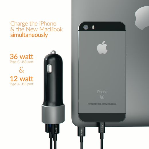 Автомобільна зарядка Satechi USB Car Charger with Type-C Space Gray (ST-TCUCCM)