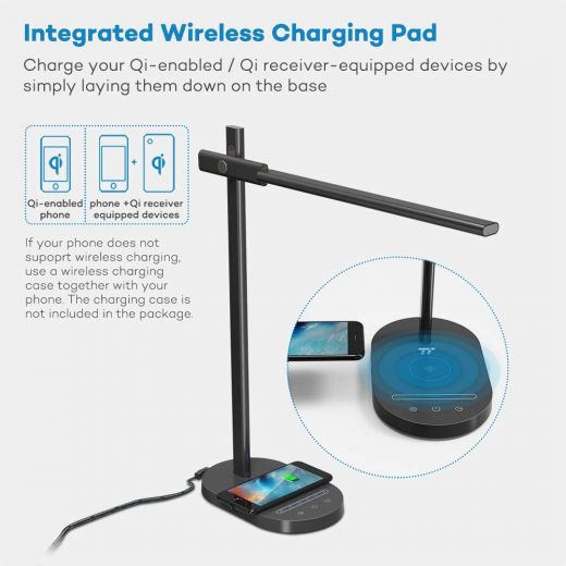 Лампа TaoTronics LED Desk Lamp with Wireless Charging Pad, 5V/2A USB Charging Port Black (TT-DL031)