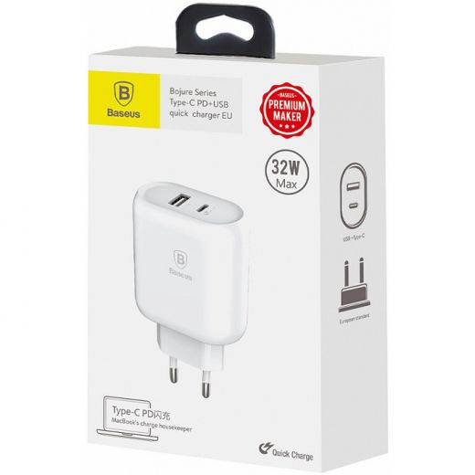 Швидка зарядка Baseus Bojure Series Type-C PD+U quick charge charger EU 36W White (CCALL-BG02)