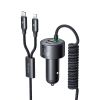 Автомобільна зарядка з кабелем Mcdodo [CC-0370] PD+PPS+QC Quick Car Charger 3A 120W with LED Spring Cable USB-C+Lightning Black