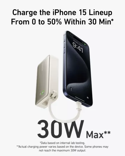 Повербанк Anker Nano Power Bank 10000 мАч (30W, Built-In USB-C Cable) Shell White