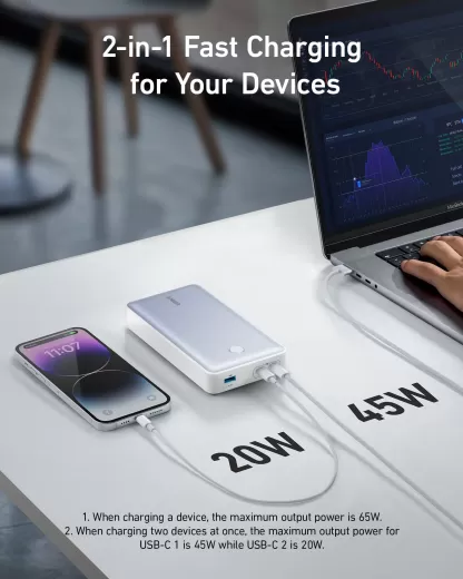 Повербанк Anker 537 Power Bank 65вт (PowerCore 24K for Laptop) White