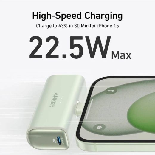 Повербанк Anker Nano Power Bank (22.5W, 5000mAh, Built-In USB-C Connector) Sprout Green