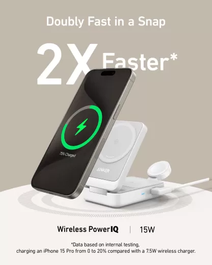 Беспроводная зарядка Anker MagGo Wireless Charging Station (Foldable 3 в 1) Qi2 15W Shell White