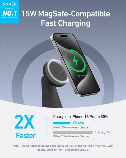 Беспроводная зарядка Anker MagGo Wireless Charger (2 в 1, Dock Stand) Black Stone