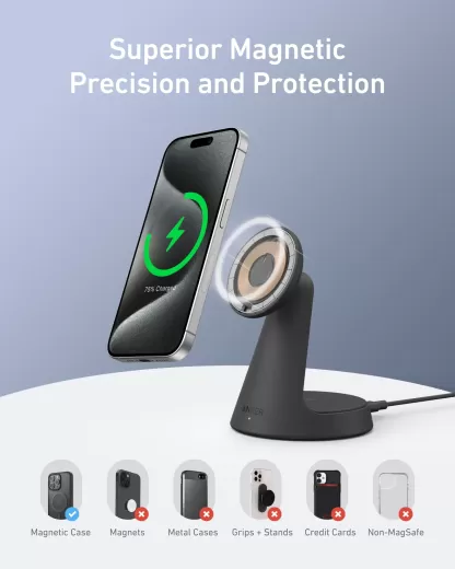 Беспроводная зарядка Anker MagGo Wireless Charger (2 в 1, Dock Stand) Black Stone