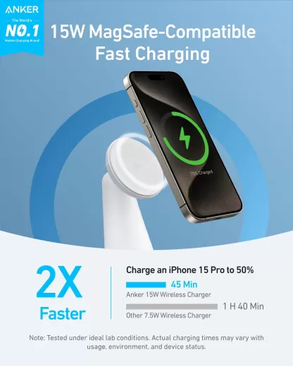 Беспроводная зарядка Anker MagGo Wireless Charger (2 в 1, Dock Stand) Aurora White