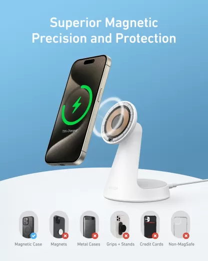 Беспроводная зарядка Anker MagGo Wireless Charger (2 в 1, Dock Stand) Aurora White