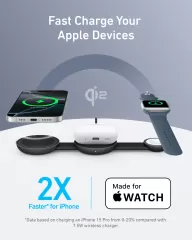 Бездротова зарядка Anker MagGo Wireless Charging Station (3 в 1, Foldable Pad) Black Stone