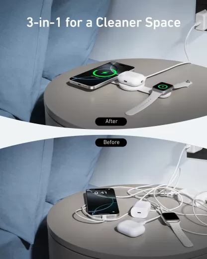 Беспроводная зарядка Anker MagGo Wireless Charging Station (3 в 1, Foldable Pad) Aurora White