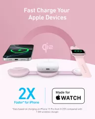 Бездротова зарядка Anker MagGo Wireless Charging Station (3 в 1, Foldable Pad) Pink Aura