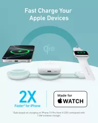Бездротова зарядка Anker MagGo Wireless Charging Station (3 в 1, Foldable Pad) Teal Oasis