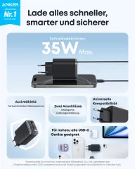 Зарядка Anker Nano Charger (35W, Integrated Retractable USB-C Cable) Black
