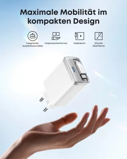 Зарядка Anker Nano Charger (35W, Integrated Retractable USB-C Cable) White