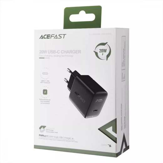 Швидка зарядка Acefast A1 PD 20W (1 Type-C) Black