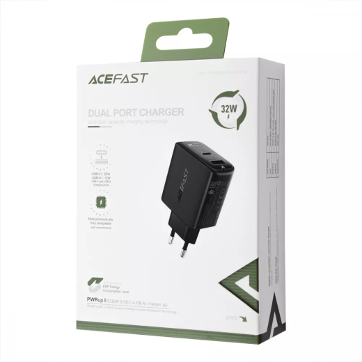 Сетевое зарядное устройство Acefast A5 PD 32W (Type-C + USB) Black