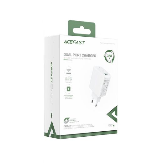 Быстрая зарядка Acefast A5 PD 32W (Type-C + USB) White