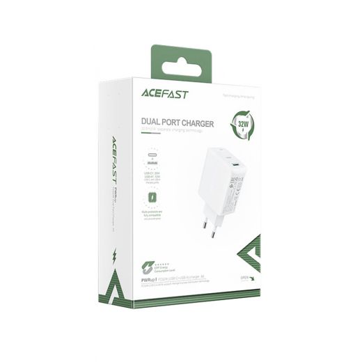 Мережевий зарядний пристрій Acefast A5 PD 32W (Type-C + USB) White