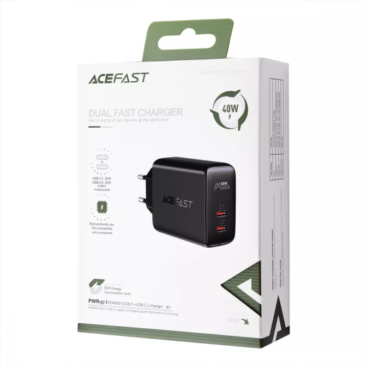 Сетевое зарядное устройство Acefast A9 PD 40W (2 Type-C) Black