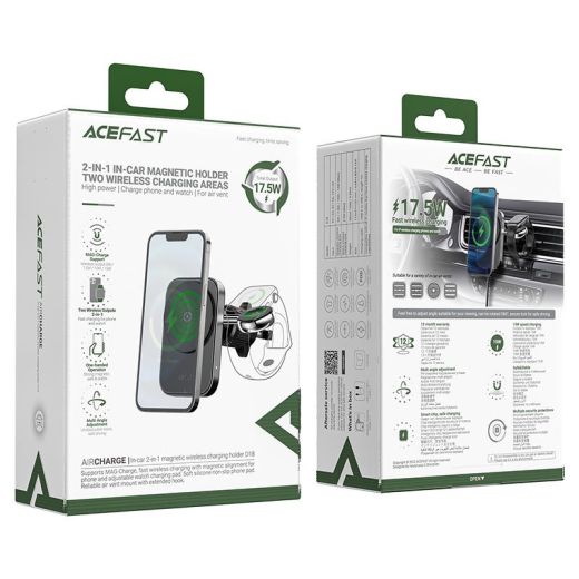 Автодержатель с беспроводной зарядкой Acefast 2 в 1 D18 Series Black
