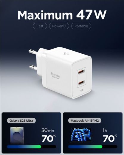 Швидка зарядка Spigen Essential 47W Wall Charger EE472EU White (ACH08707)