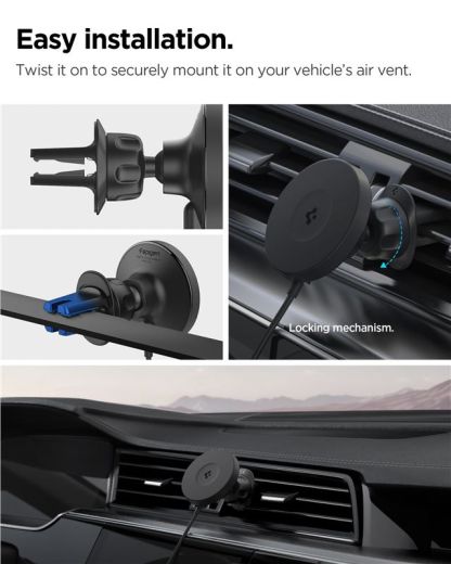 Бездротова автомобільна зарядка Spigen OneTap Pro 4 MagSafe Car Mount Charger Black Wireless / AirVent (ACP08542)