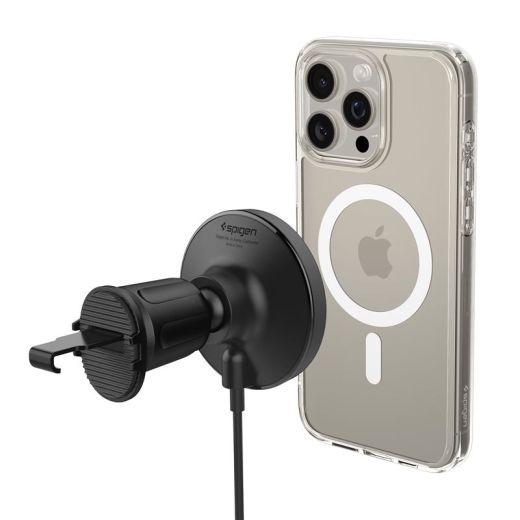 Беспроводная автомобильная зарядка Spigen OneTap Pro 4 MagSafe Car Mount Charger Black Wireless / AirVent Hook (ACP08543)