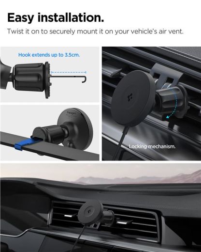 Беспроводная автомобильная зарядка Spigen OneTap Pro 4 MagSafe Car Mount Charger Black Wireless / AirVent Hook (ACP08543)