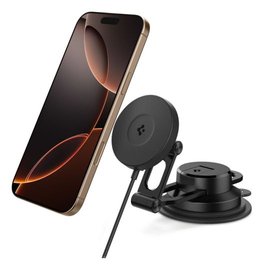 Беспроводная автомобильная зарядка Spigen OneTap Pro 4 MagSafe Car Mount Charger Black Wireless / Dashboard / Windshield (ACP08544)