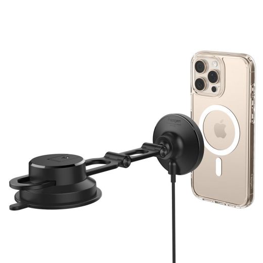 Беспроводная автомобильная зарядка Spigen OneTap Pro 4 MagSafe Car Mount Charger Black Wireless / Dashboard / Windshield (ACP08544)