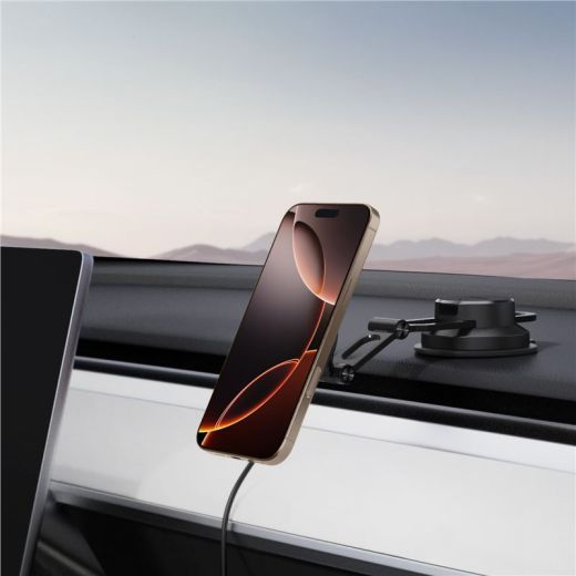 Беспроводная автомобильная зарядка Spigen OneTap Pro 4 MagSafe Car Mount Charger Black Wireless / Dashboard / Windshield (ACP08544)