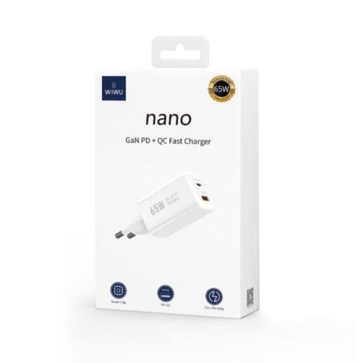 Швидка зарядка WIWU [Wi-U012] Super GaN Wall Fast Charger PD+QC 65W White