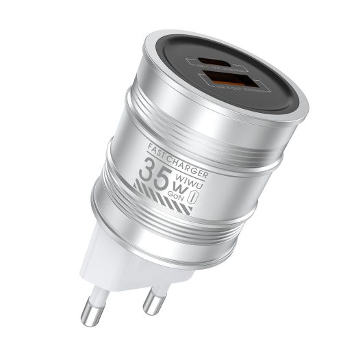 Быстрая зарядка WIWU [Wi-U028] Barrel GaN Fast Charger QC+PD 35W Silver