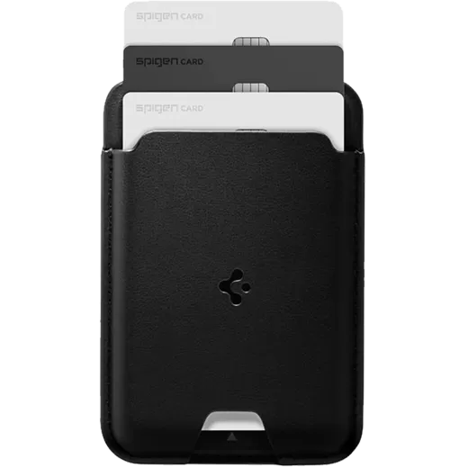Шкіряний чохол-гаманець з підставкою Spigen MagSafe Card Holder Valentinus Black (AFA05760) для iPhone