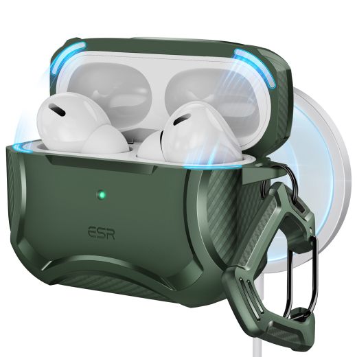 Протиударний чохол з карабіном ESR Cyber Tough Case (HaloLock) Green для AirPods Pro 2 (2022)