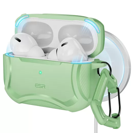 Противоударный чехол с карабином ESR Cyber Tough Case (HaloLock) Light Green для AirPods Pro 2 (2022)