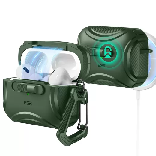 Противоударный чехол с карабином ESR Cyber FlickLock Case (HaloLock) Forest Green для AirPods Pro 2 (2022)
