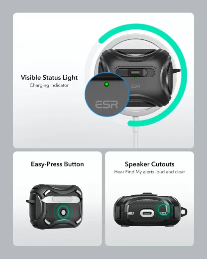 Противоударный чехол с карабином ESR Cyber FlickLock Case (HaloLock) Silver для AirPods Pro 2 (2022)