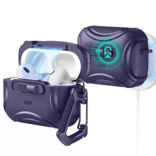 Противоударный чехол с карабином ESR Cyber FlickLock Case (HaloLock) Purple для AirPods Pro 2 (2022)