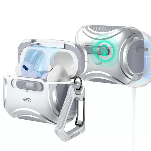 Противоударный чехол с карабином ESR Cyber FlickLock Case (HaloLock) Silver для AirPods Pro 2 (2022)