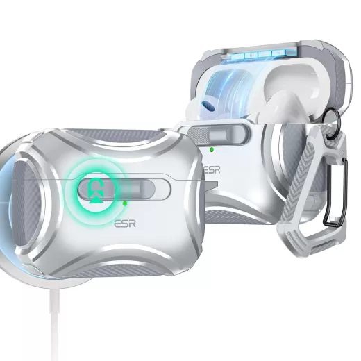 Противоударный чехол с карабином ESR Cyber FlickLock Case (HaloLock) Silver для AirPods Pro 2 (2022)