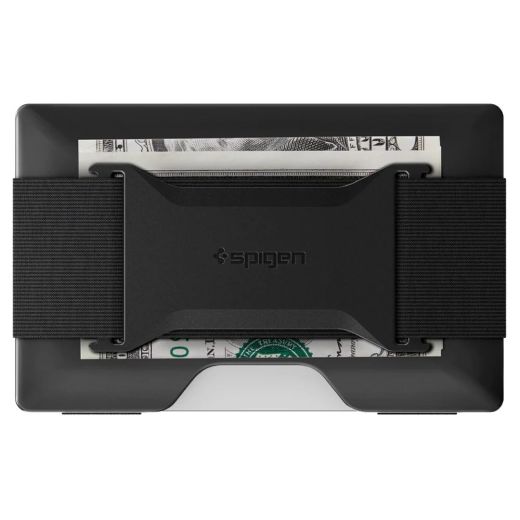 Кожаный чехол для карточек c держателем для AirTag Spigen Card Holder Wallet S Black (AHP04245)