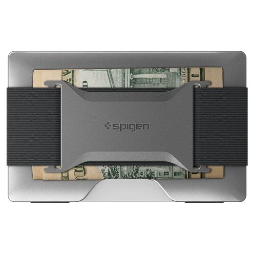 Кожаный чехол для карточек c держателем для AirTag Spigen Card Holder Wallet S Gunmetal (AMP02303)