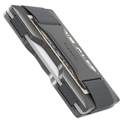 Кожаный чехол для карточек c держателем для AirTag Spigen Card Holder Wallet S Gunmetal (AMP02303)