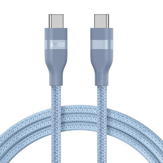 Плетений кабель із перероблених матеріалів Anker USB-C to USB-C Cable (240W) 1.8м Blue