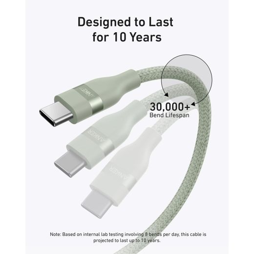 Плетений кабель із перероблених матеріалів Anker USB-C to USB-C Cable (240W) 1.8м Green