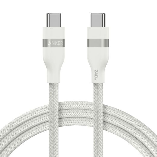 Плетеный кабель из переработанных материалов Anker USB-C to USB-C Cable (240W) 1.8м White
