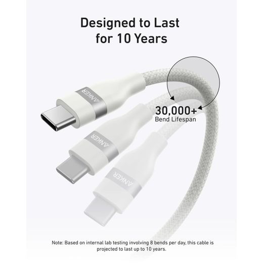 Плетеный кабель из переработанных материалов Anker USB-C to USB-C Cable (240W) 1.8м White