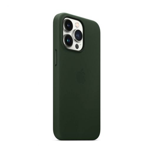 Оригинальный кожаный чехол Apple Leather Case with MagSafe Sequoia Green (MM1Q3) для iPhone 13 Pro Max